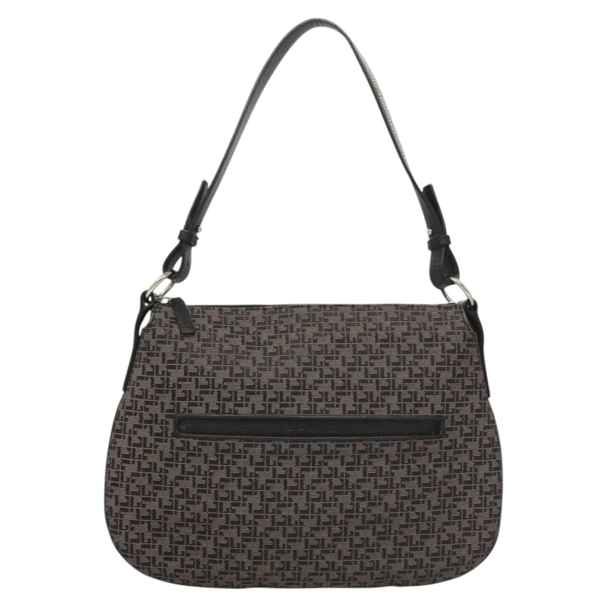 LOEWE Shoulder Bag Canvas Navy Silver Auth sw762