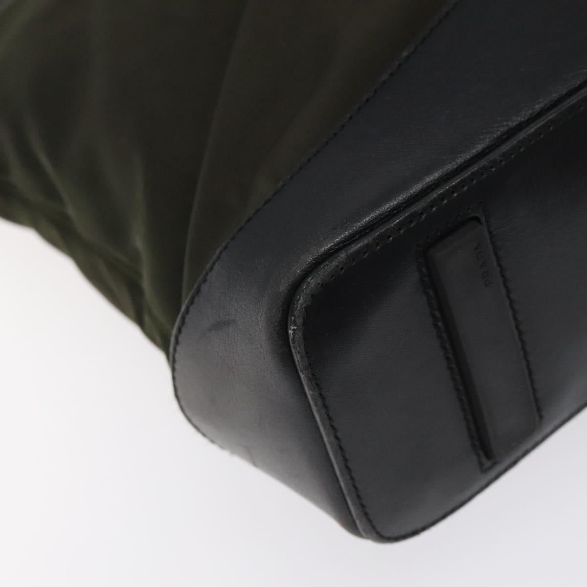 PRADA Tote Bag Nylon Khaki Silver Auth SW785