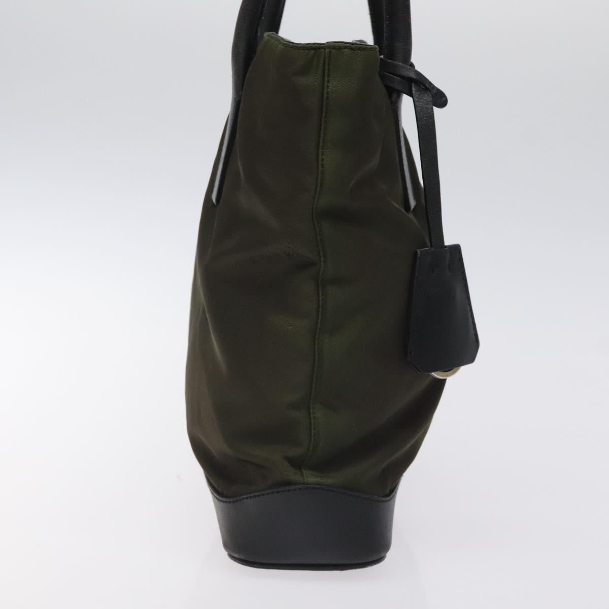 PRADA Tote Bag Nylon Khaki Silver Auth SW785