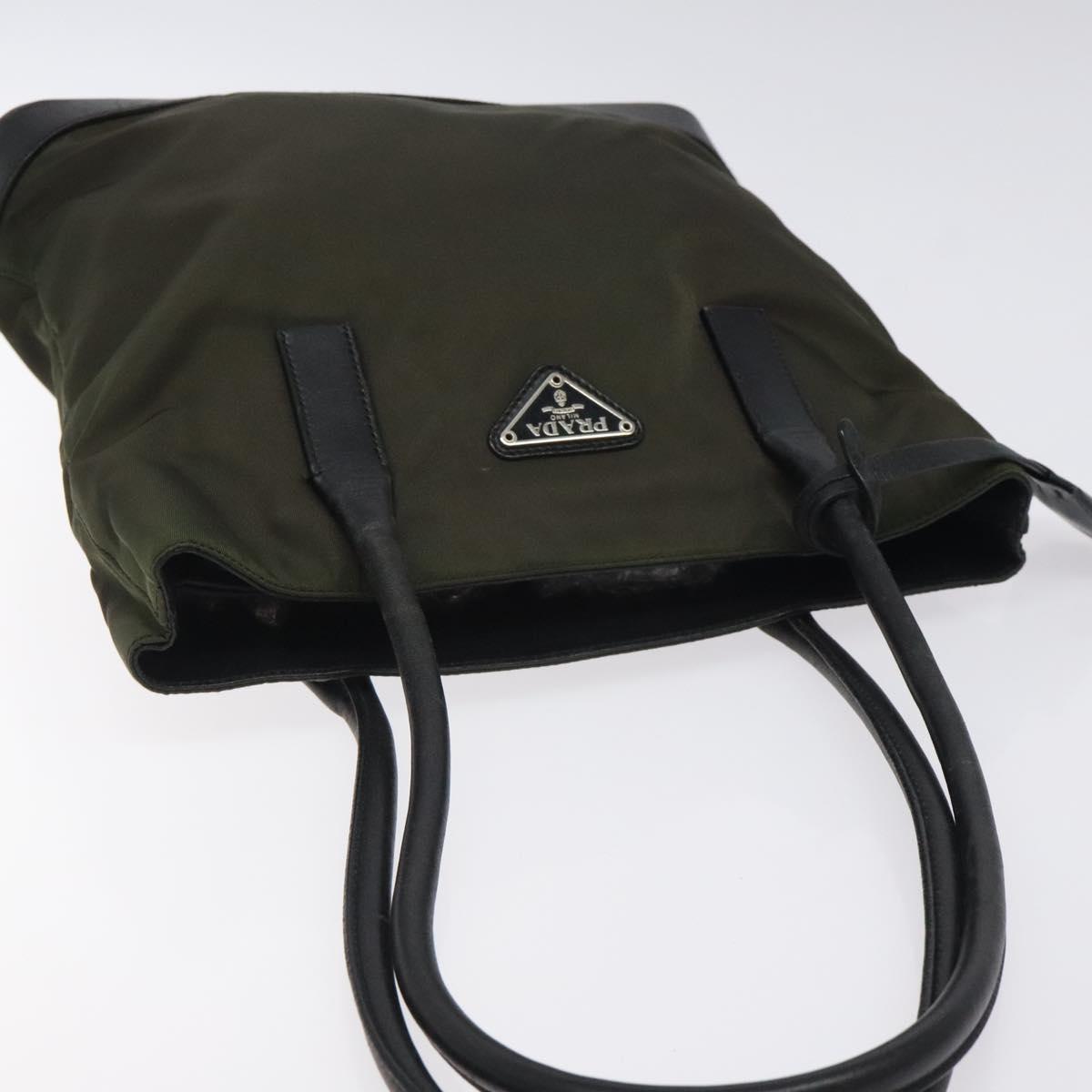 PRADA Tote Bag Nylon Khaki Silver Auth SW785