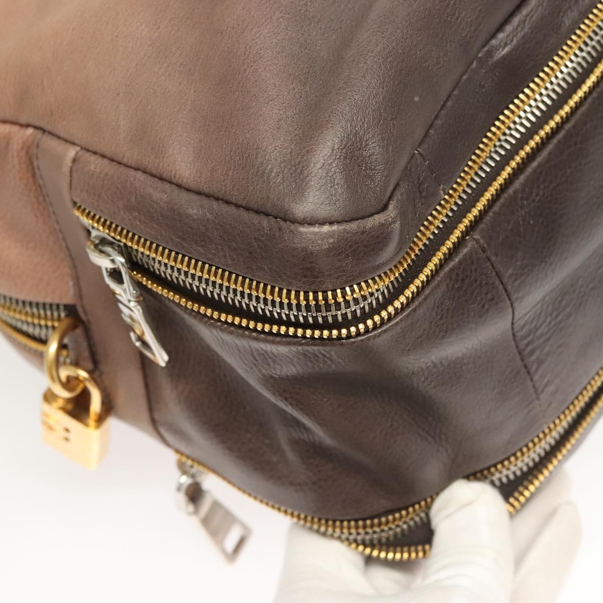 PRADA Hand Bag Leather Beige Gold Silver Auth SW797