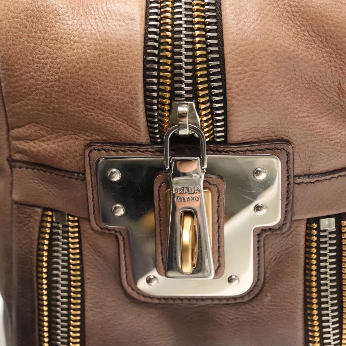 PRADA Hand Bag Leather Beige Gold Silver Auth SW797