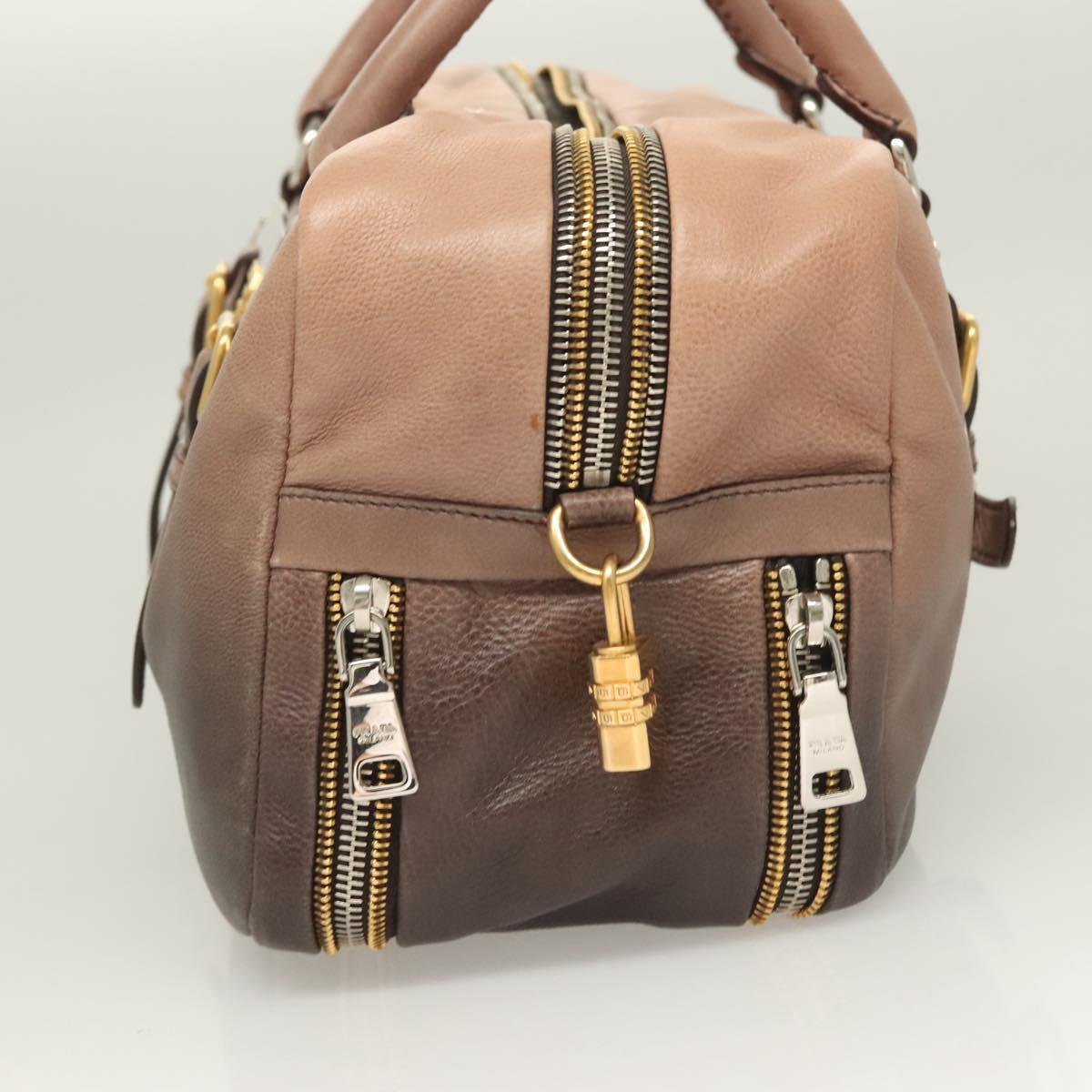PRADA Hand Bag Leather Beige Gold Silver Auth SW797