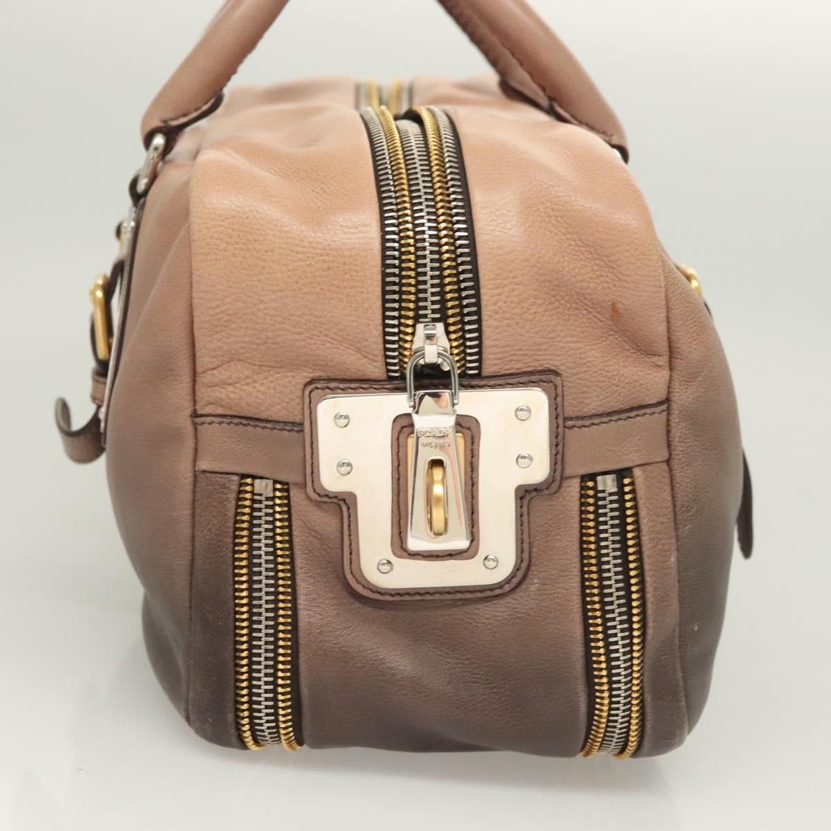 PRADA Hand Bag Leather Beige Gold Silver Auth SW797