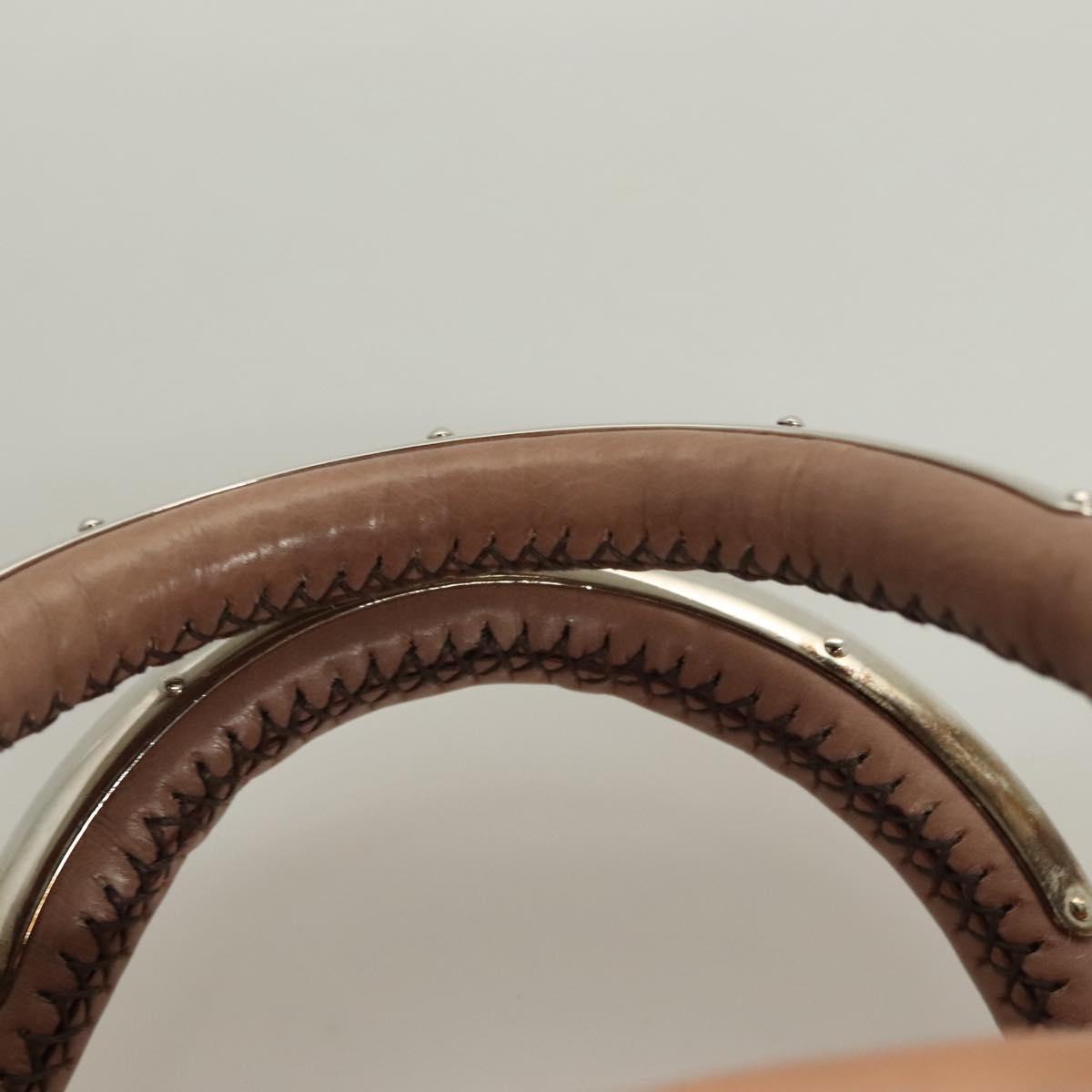 PRADA Hand Bag Leather Beige Gold Silver Auth SW797