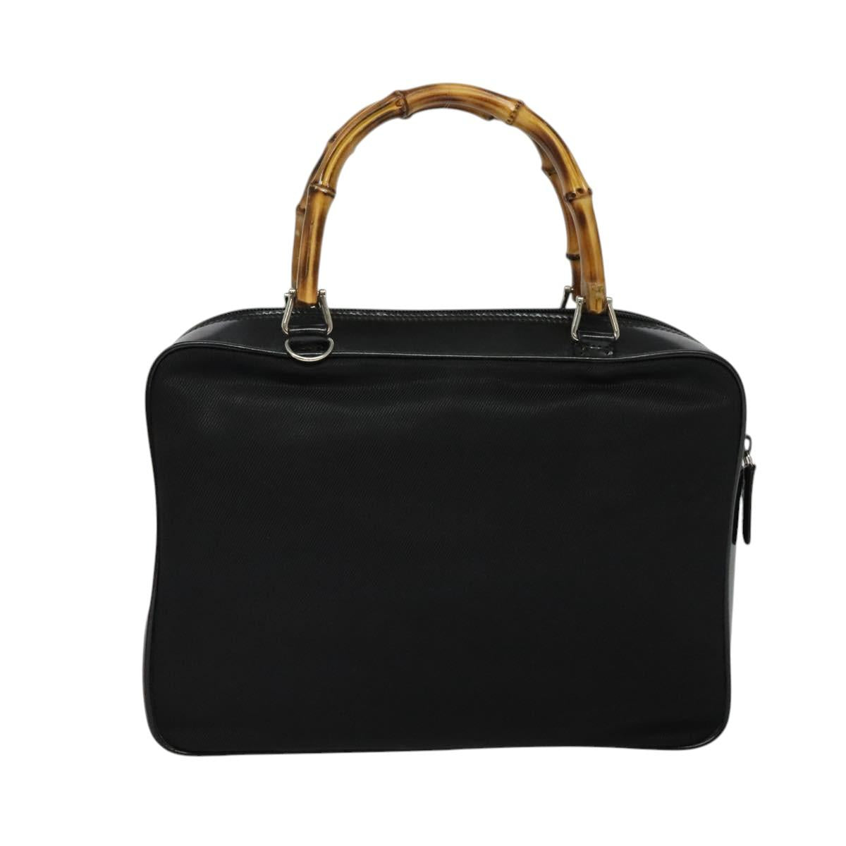 GUCCI Bamboo Hand Bag Nylon 2way Black Silver 000 2040 0538 Auth SW805
