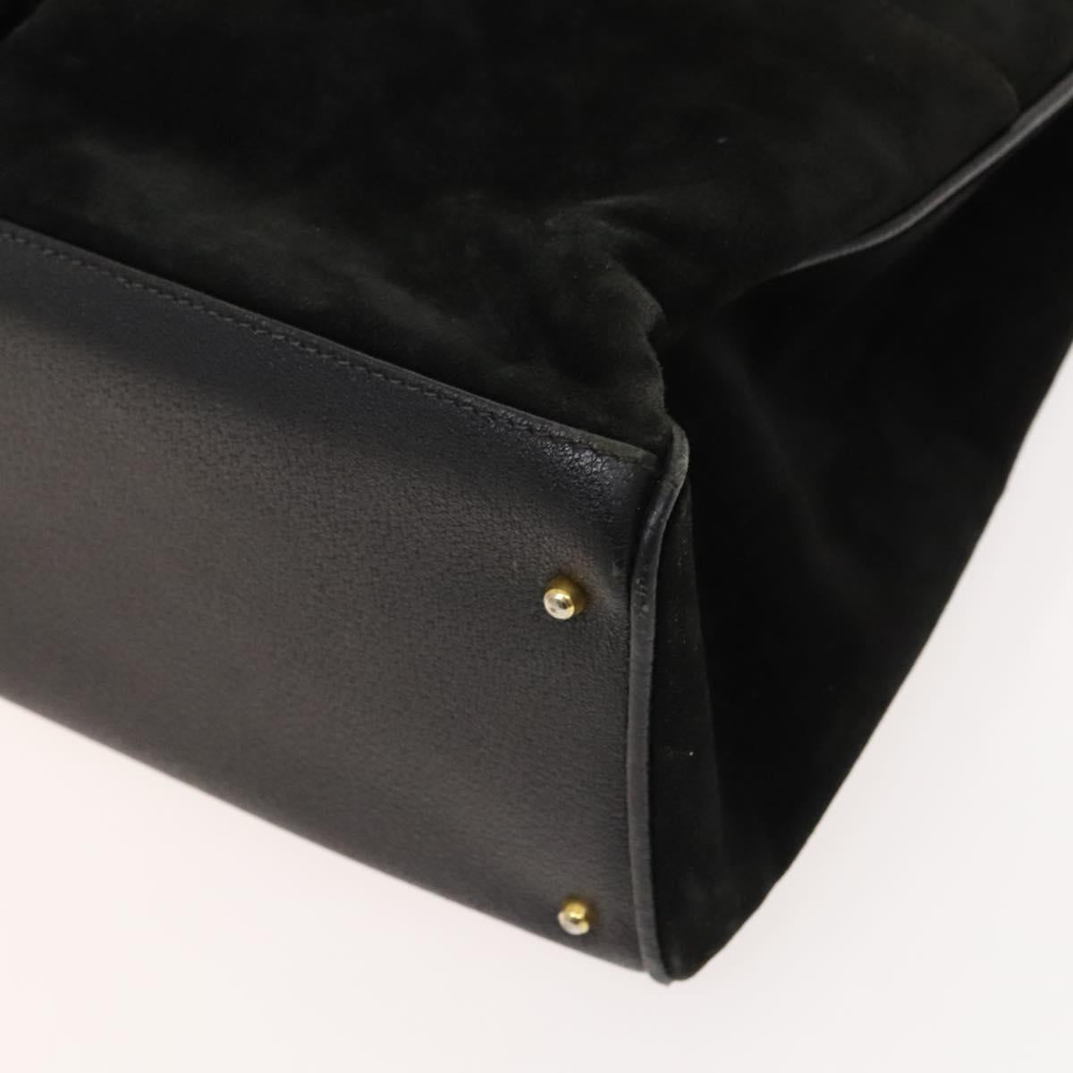 GUCCI Bamboo Hand Bag Suede 2way Black Gold 002 123 0322 Auth SW806