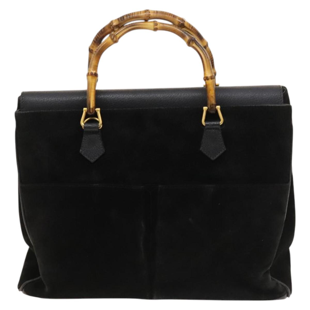 GUCCI Bamboo Hand Bag Suede 2way Black Gold 002 123 0322 Auth SW806