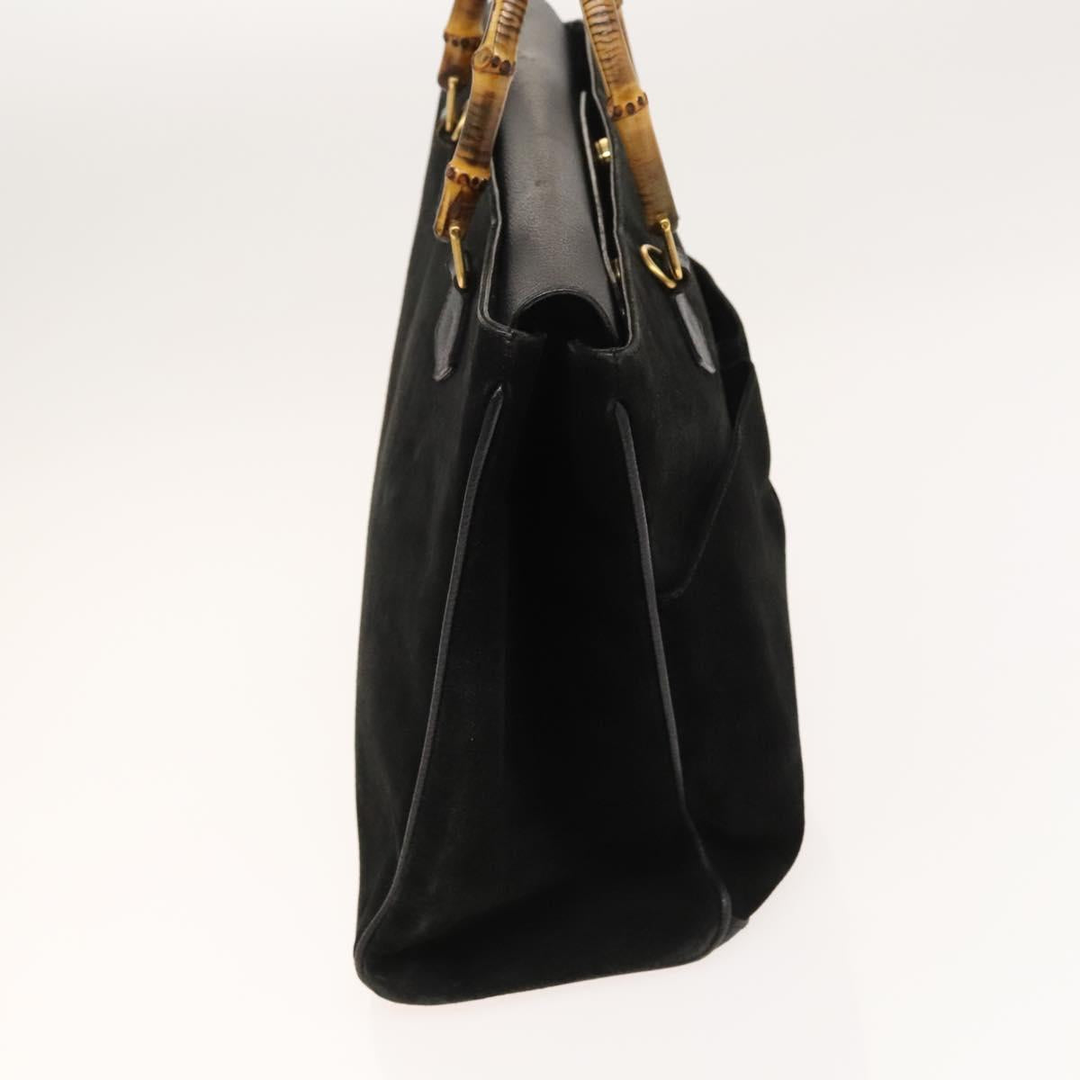 GUCCI Bamboo Hand Bag Suede 2way Black Gold 002 123 0322 Auth SW806