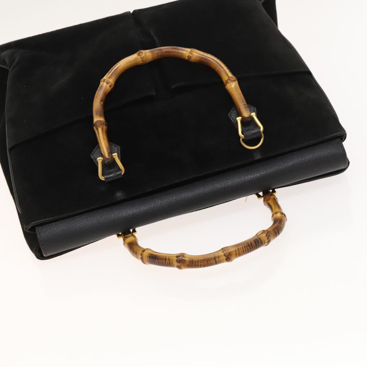 GUCCI Bamboo Hand Bag Suede 2way Black Gold 002 123 0322 Auth SW806