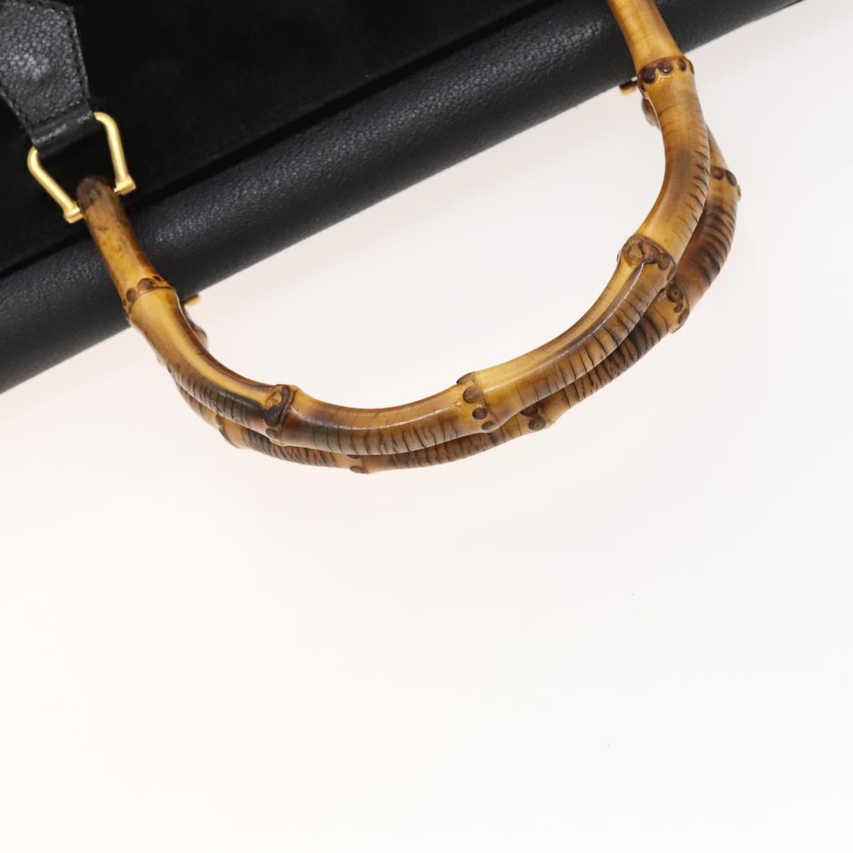 GUCCI Bamboo Hand Bag Suede 2way Black Gold 002 123 0322 Auth SW806