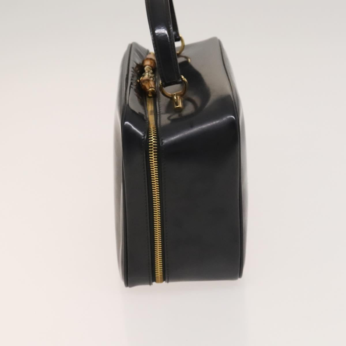 GUCCI Bamboo Bag Patent leather 2way Gold Dark Gray 000 3270 0323 Auth SW812