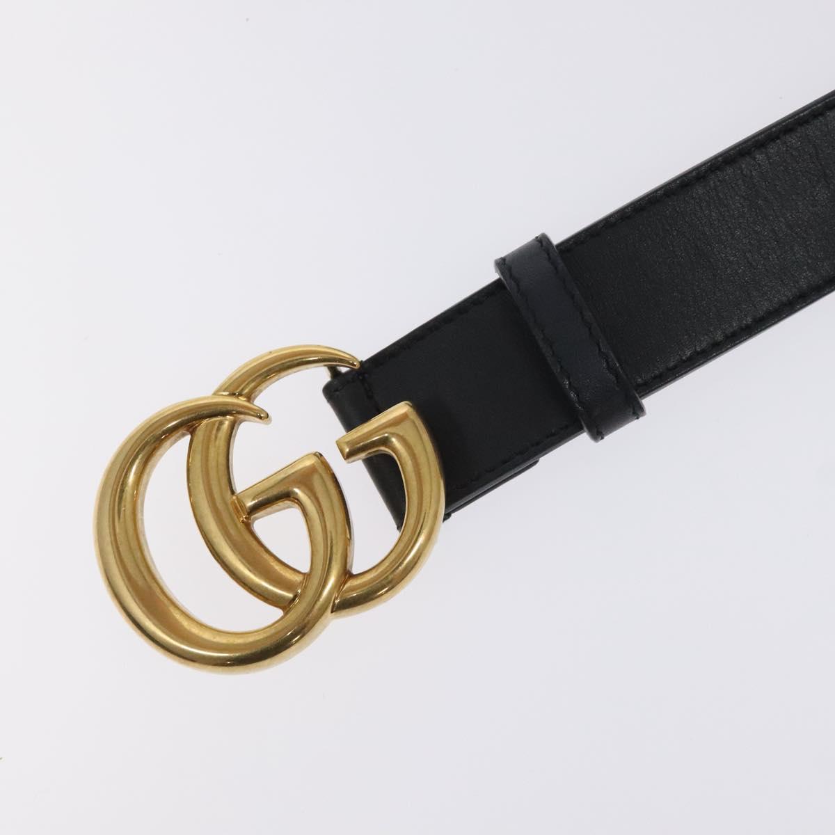 GUCCI GG Marmont Belt Leather 31.5"" Black Gold 414516 Auth SW817