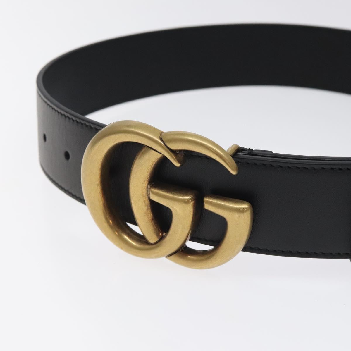 GUCCI GG Marmont Belt Leather 31.5"" Black Gold 400593 Auth SW818M
