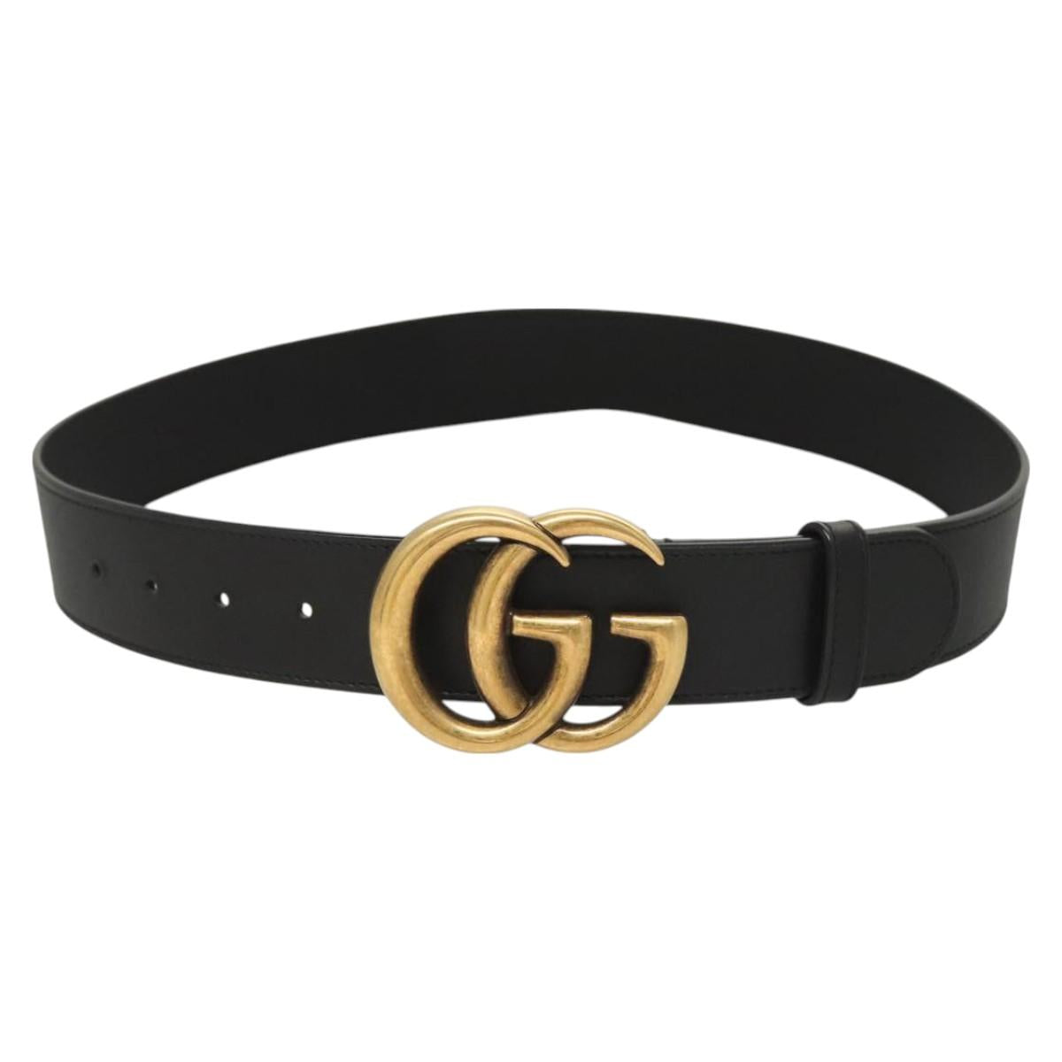 GUCCI GG Marmont Belt Leather 36.6"" Black Gold 400593 Auth SW819