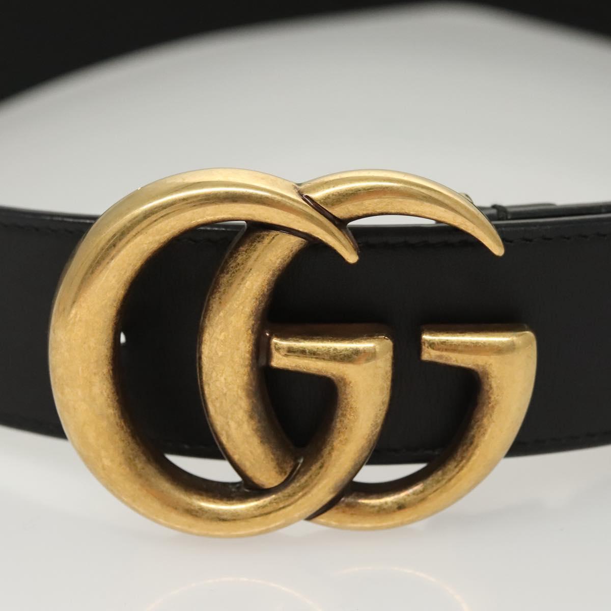GUCCI GG Marmont Belt Leather 36.6"" Black Gold 400593 Auth SW819