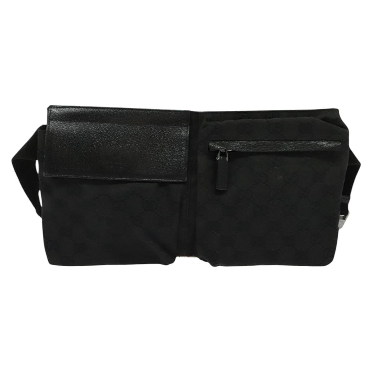 GUCCI GG Canvas Waist bag Black Silver 28566 Auth SW826