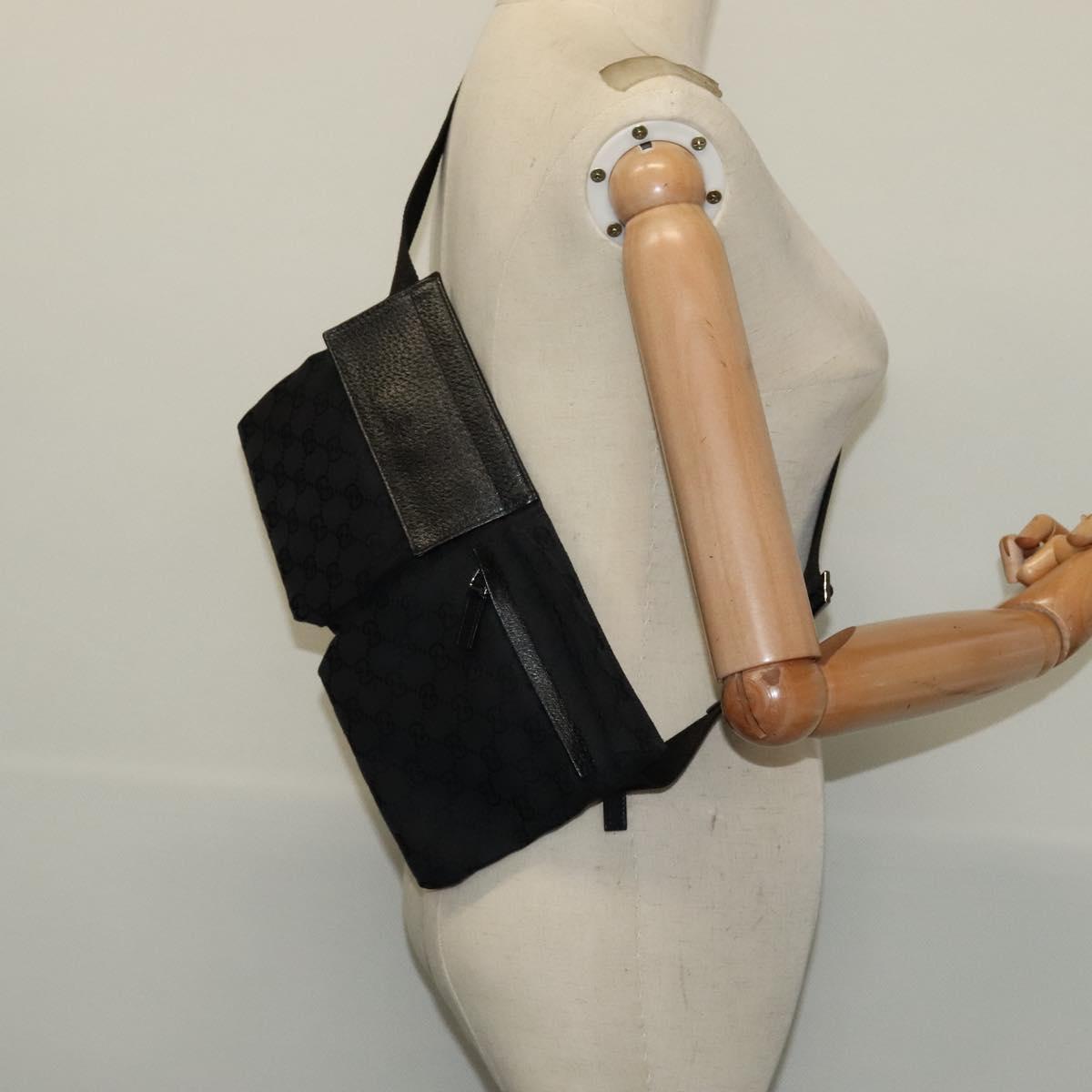 GUCCI GG Canvas Waist bag Black Silver 28566 Auth SW827