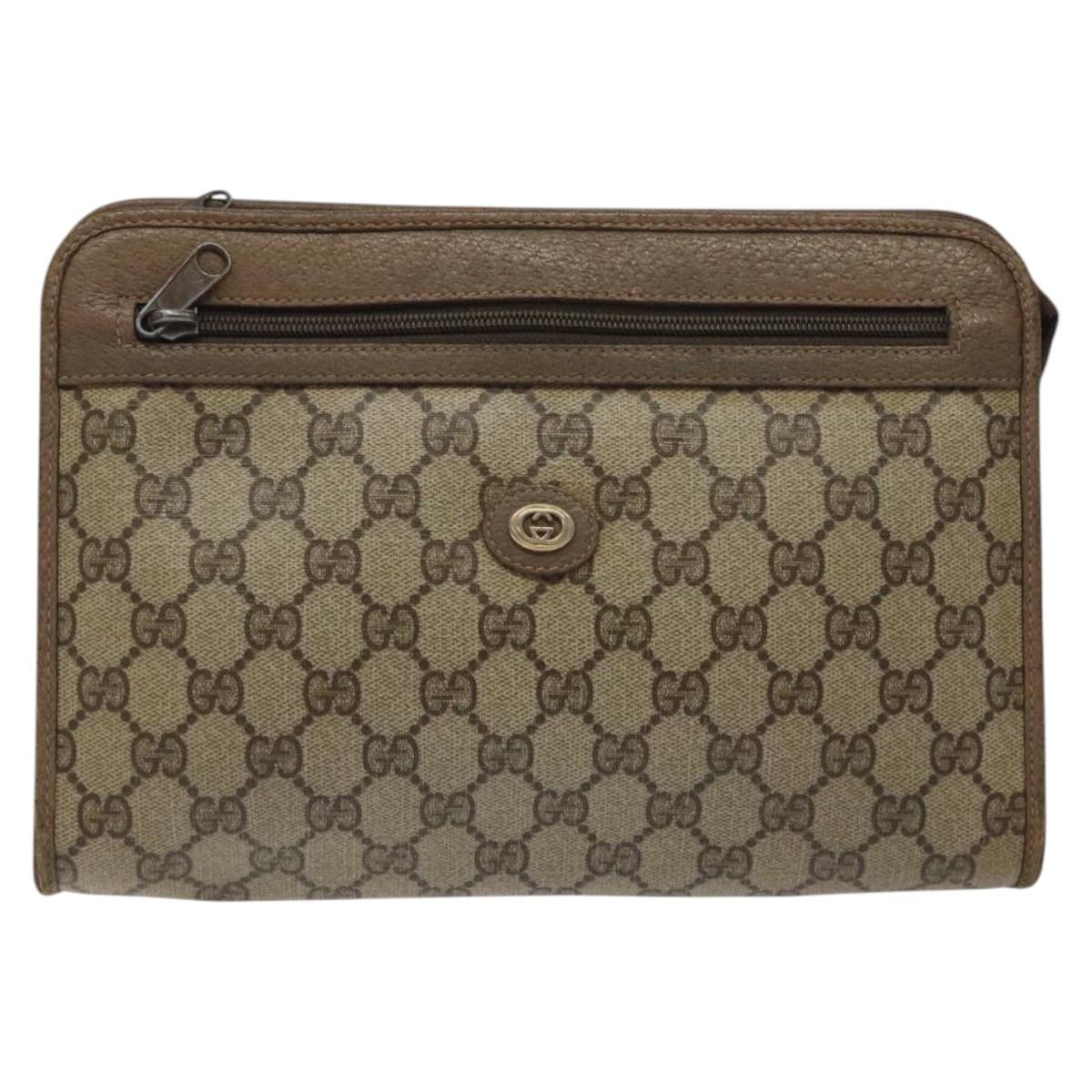 GUCCI GG Supreme Clutch Bag PVC Beige Gold 97 01 037 Auth SW828