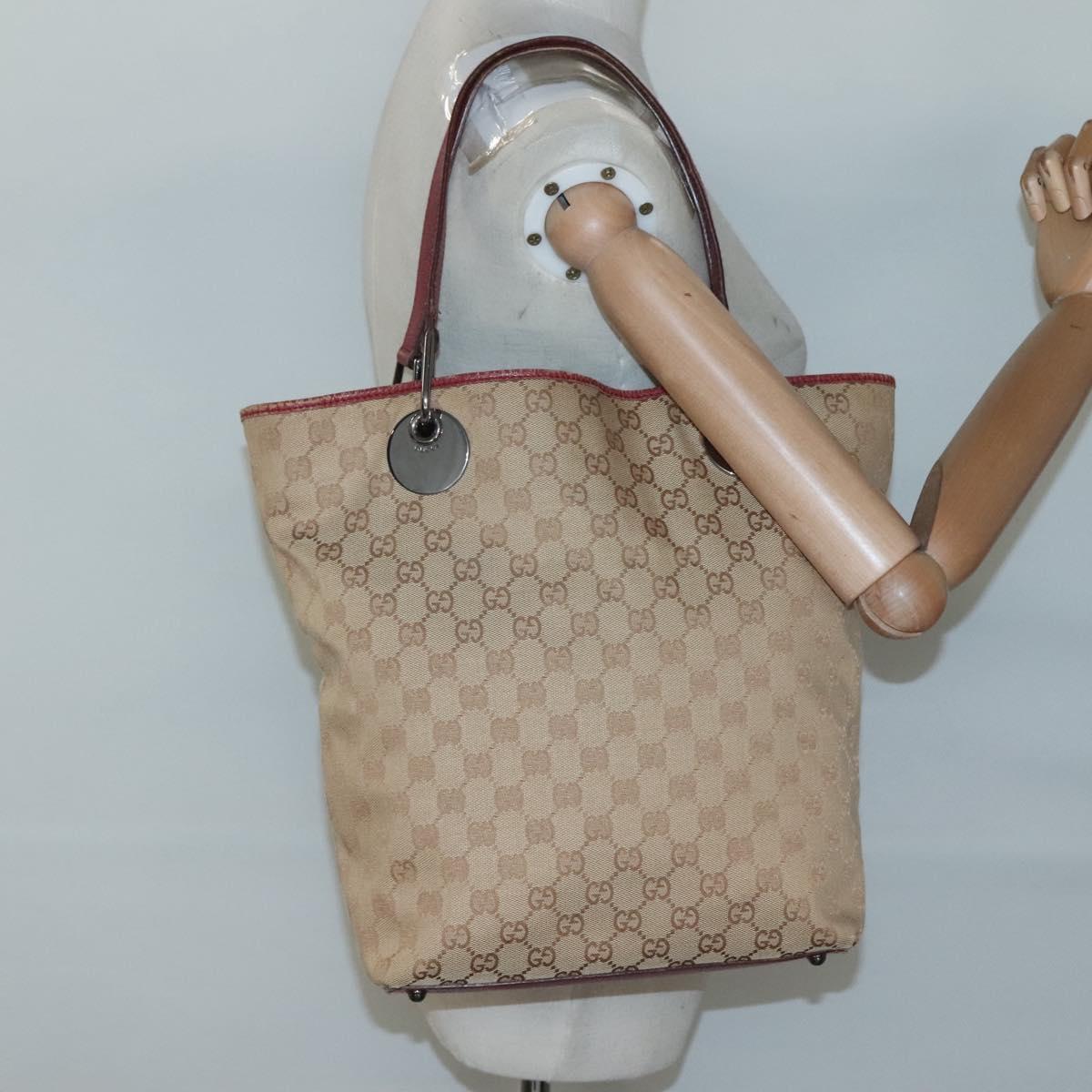GUCCI GG Canvas Tote Bag Beige Silver 120836 Auth SW830
