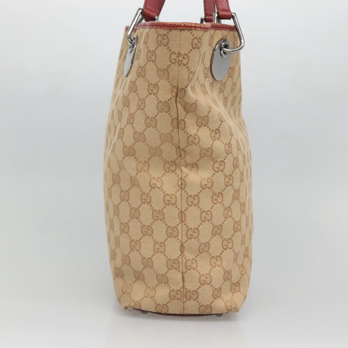 GUCCI GG Canvas Tote Bag Beige Silver 120836 Auth SW830