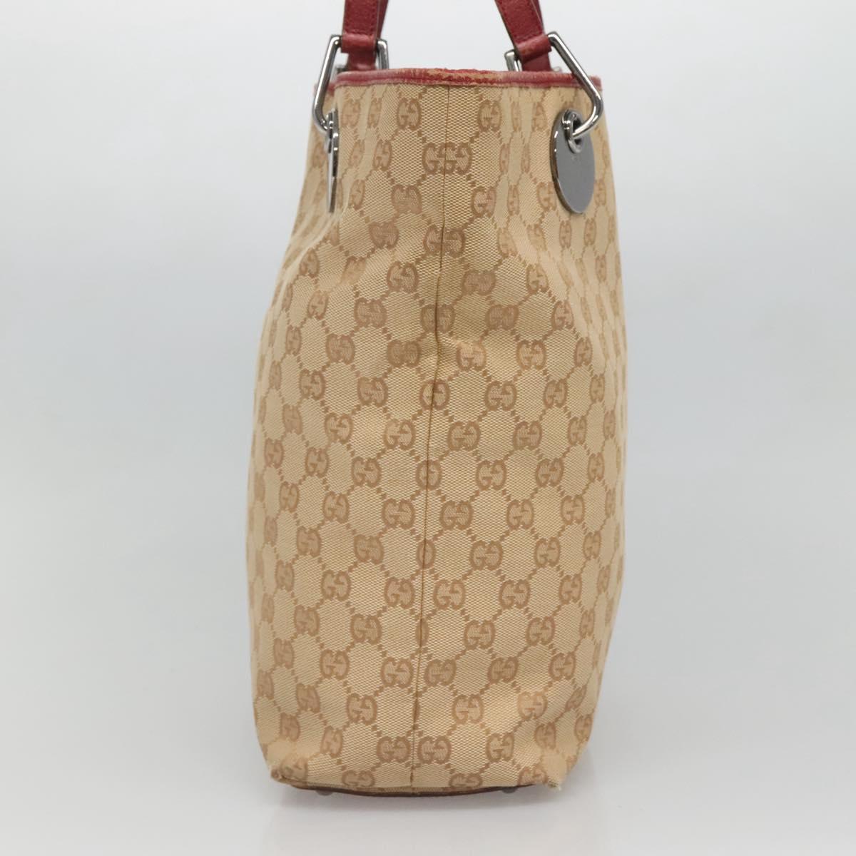 GUCCI GG Canvas Tote Bag Beige Silver 120836 Auth SW830
