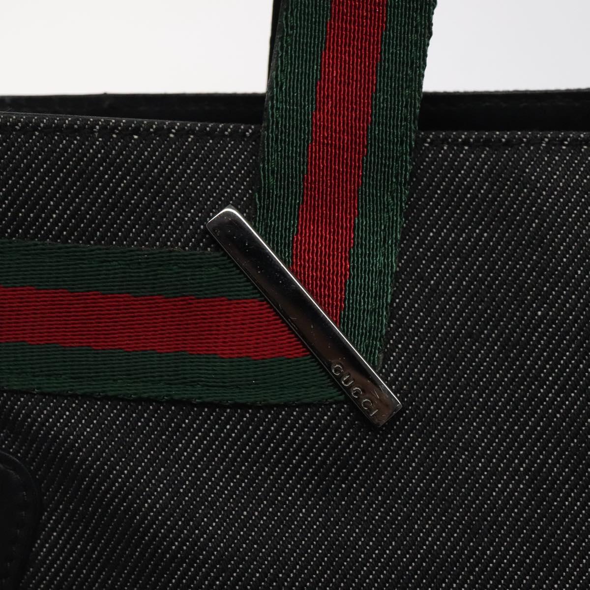 GUCCI Web Sherry Line Hand Bag Canvas Black 73984 Auth SW831