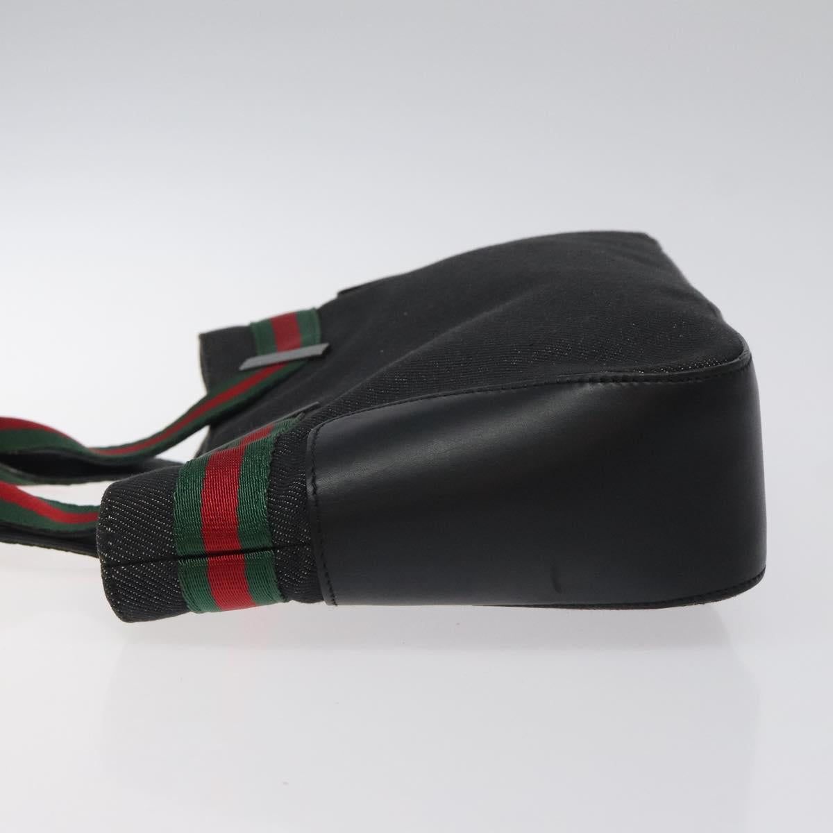 GUCCI Web Sherry Line Hand Bag Canvas Black 73984 Auth SW831
