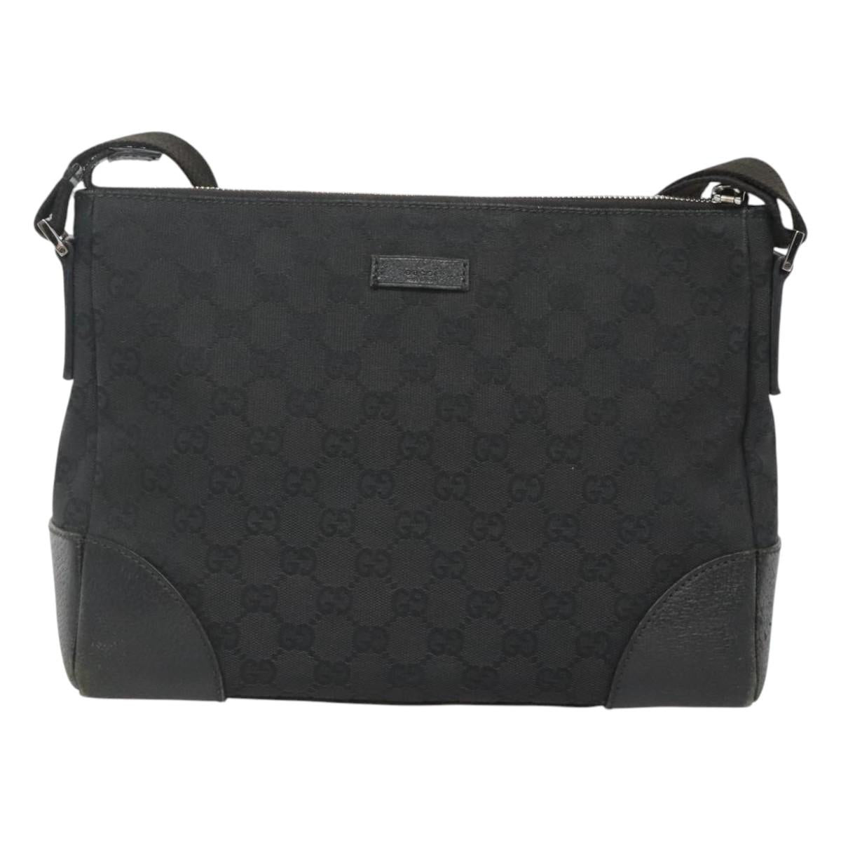 GUCCI GG Canvas Shoulder Bag Black Silver 114273 Auth SW832
