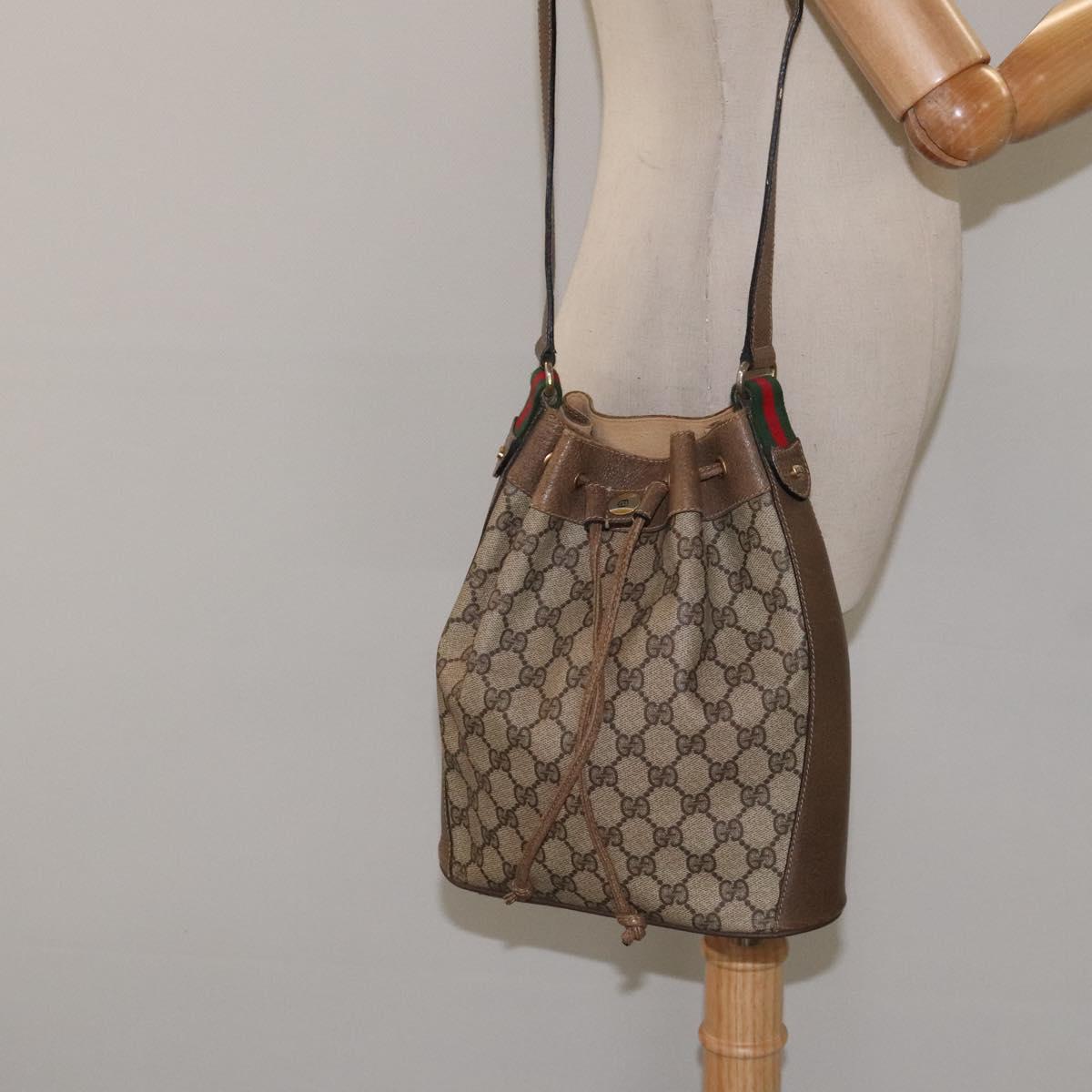 GUCCI GG Supreme Web Sherry Line Bag PVC Beige Gold 41 02 034 Auth SW837