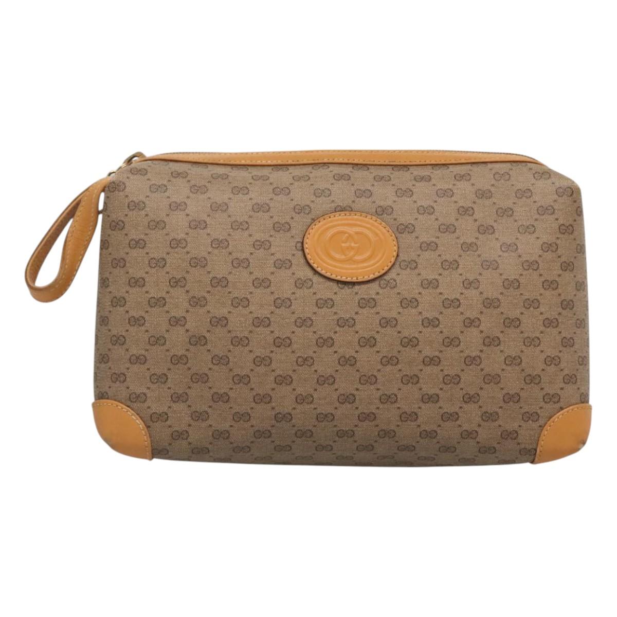 GUCCI Micro GG Supreme Clutch Bag PVC Beige Gold Auth SW838