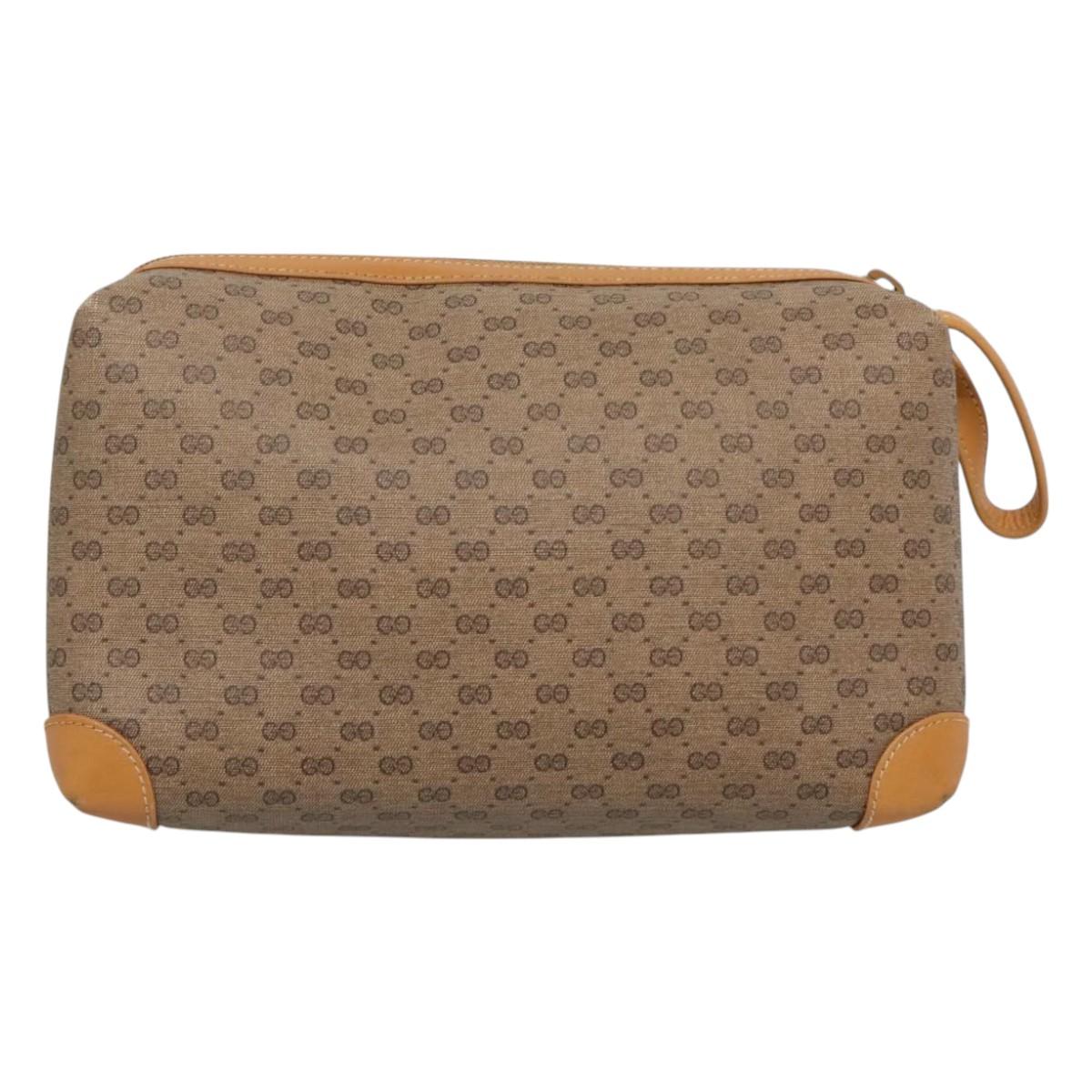 GUCCI Micro GG Supreme Clutch Bag PVC Beige Gold Auth SW838