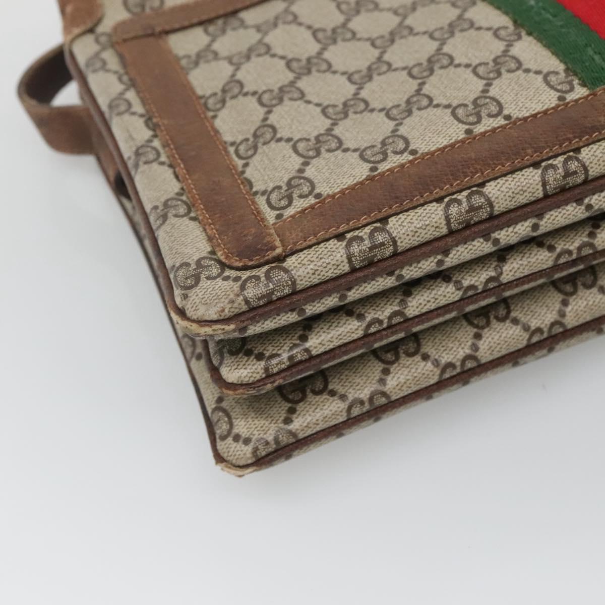 GUCCI GG Supreme Web Sherry Line Shoulder Bag PVC Beige Gold Auth SW849