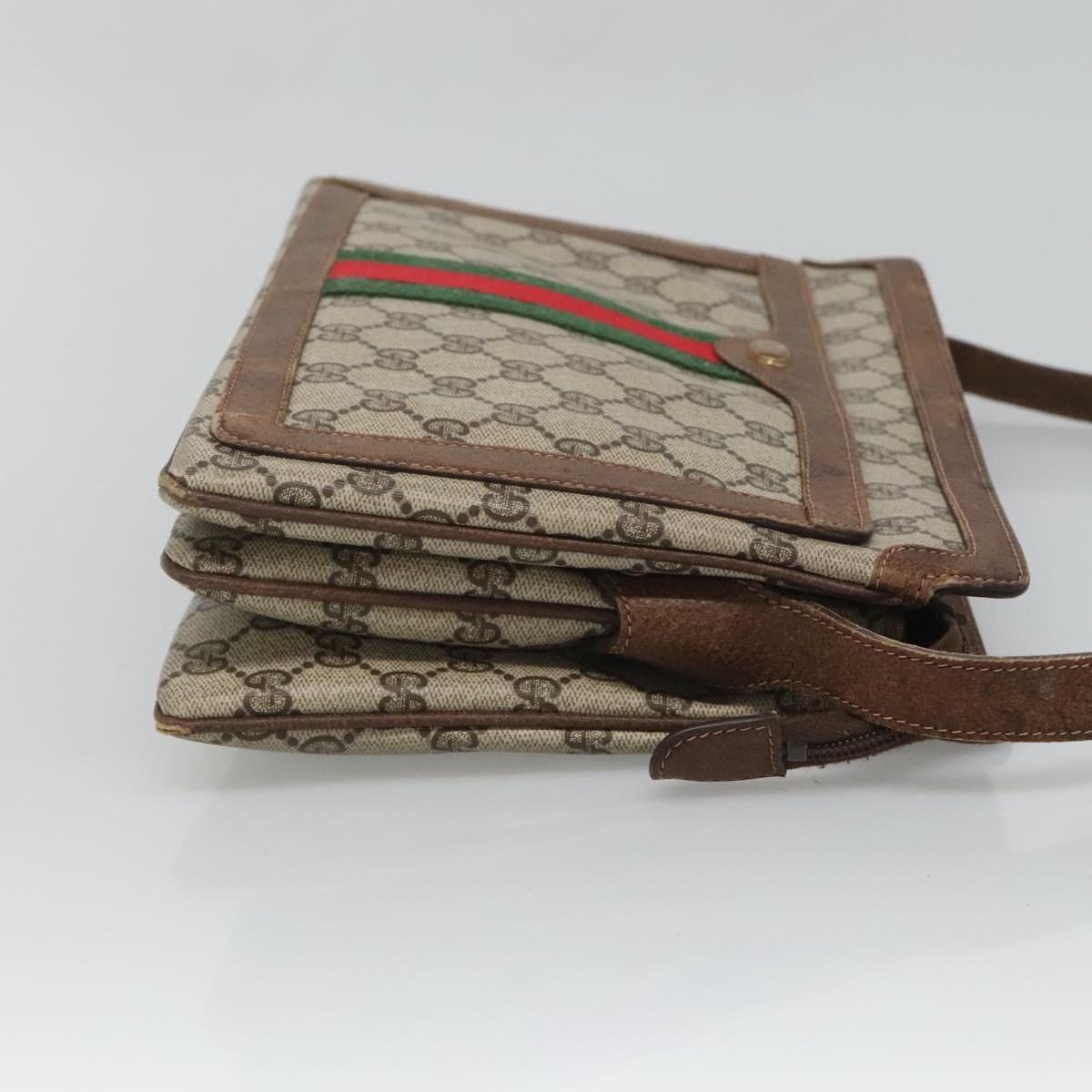GUCCI GG Supreme Web Sherry Line Shoulder Bag PVC Beige Gold Auth SW849