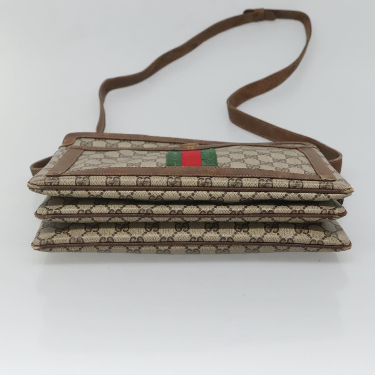 GUCCI GG Supreme Web Sherry Line Shoulder Bag PVC Beige Gold Auth SW849