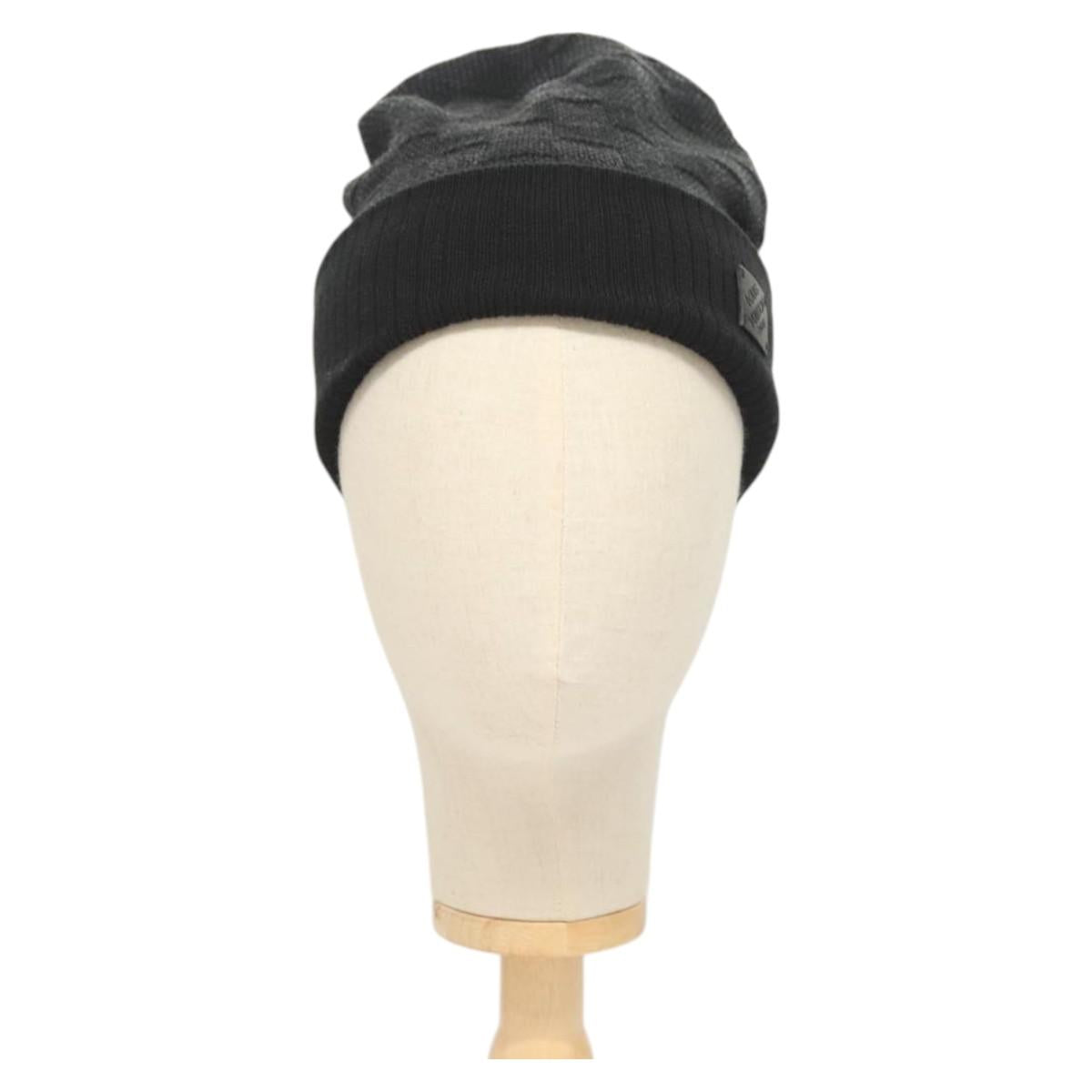 LOUIS VUITTON Knitted Fabrics Beanie Neopti Damier Hat Wool Black M77983 Auth SW875