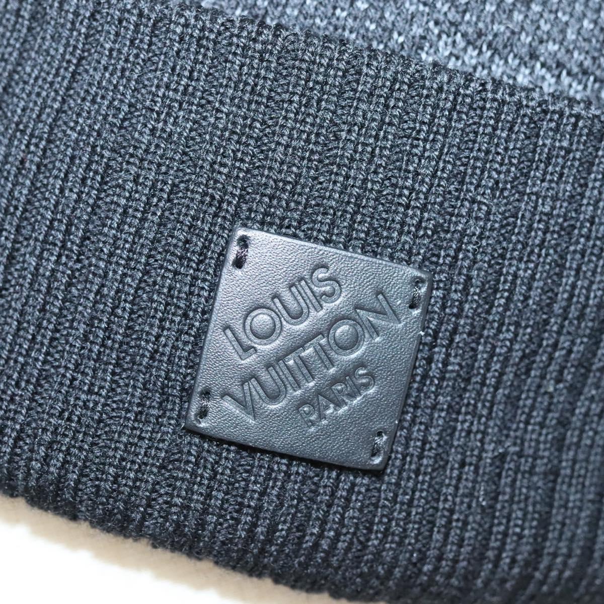 LOUIS VUITTON Knitted Fabrics Beanie Neopti Damier Hat Wool Black M77983 Auth SW875