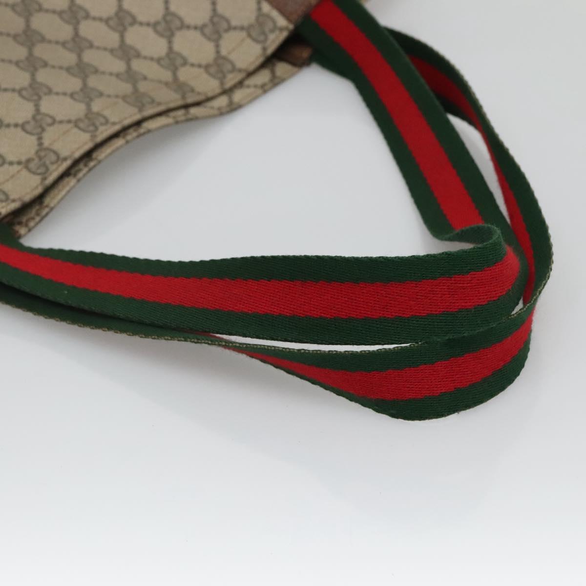 GUCCI GG Supreme Web Sherry Line Tote Bag PVC Beige Red Green Auth SW957
