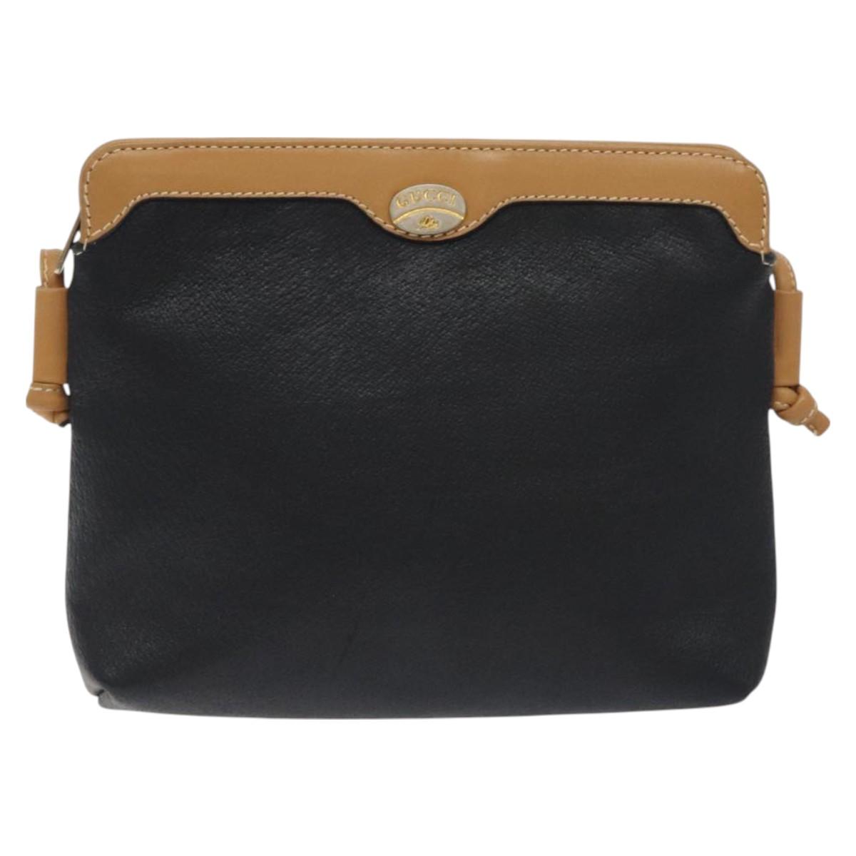 GUCCI Shoulder Bag Leather Black Auth SW966