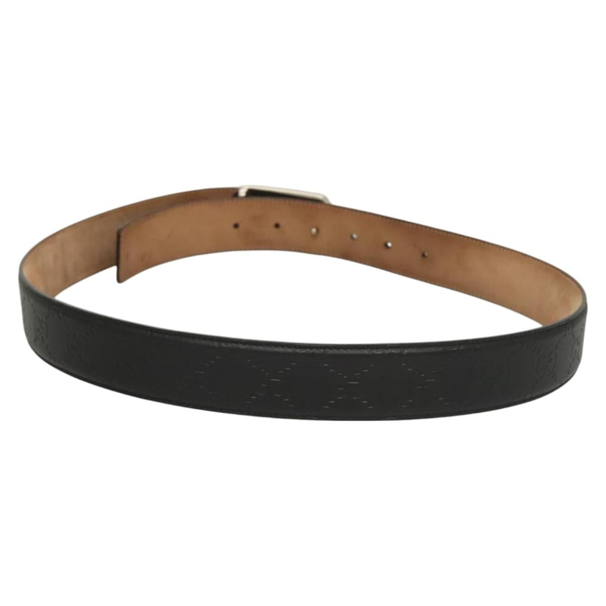 GUCCI GG Canvas Guccissima Belt Leather 40.9"" Black Auth SW970