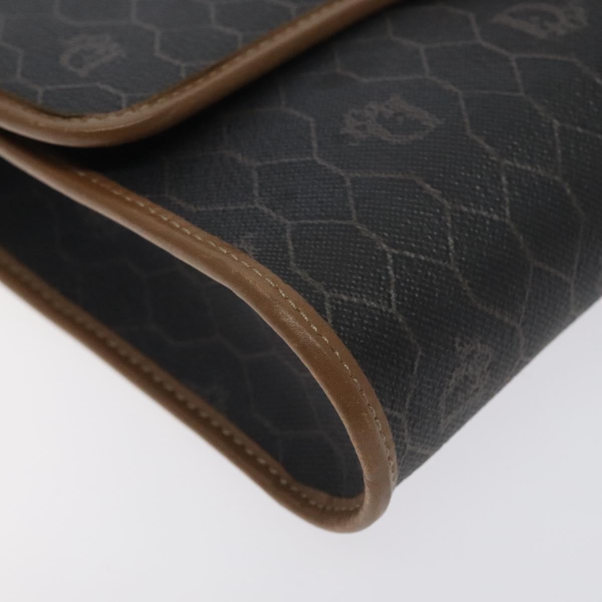 Christian Dior Honeycomb Canvas Shoulder Bag PVC Black Gold Auth SW976