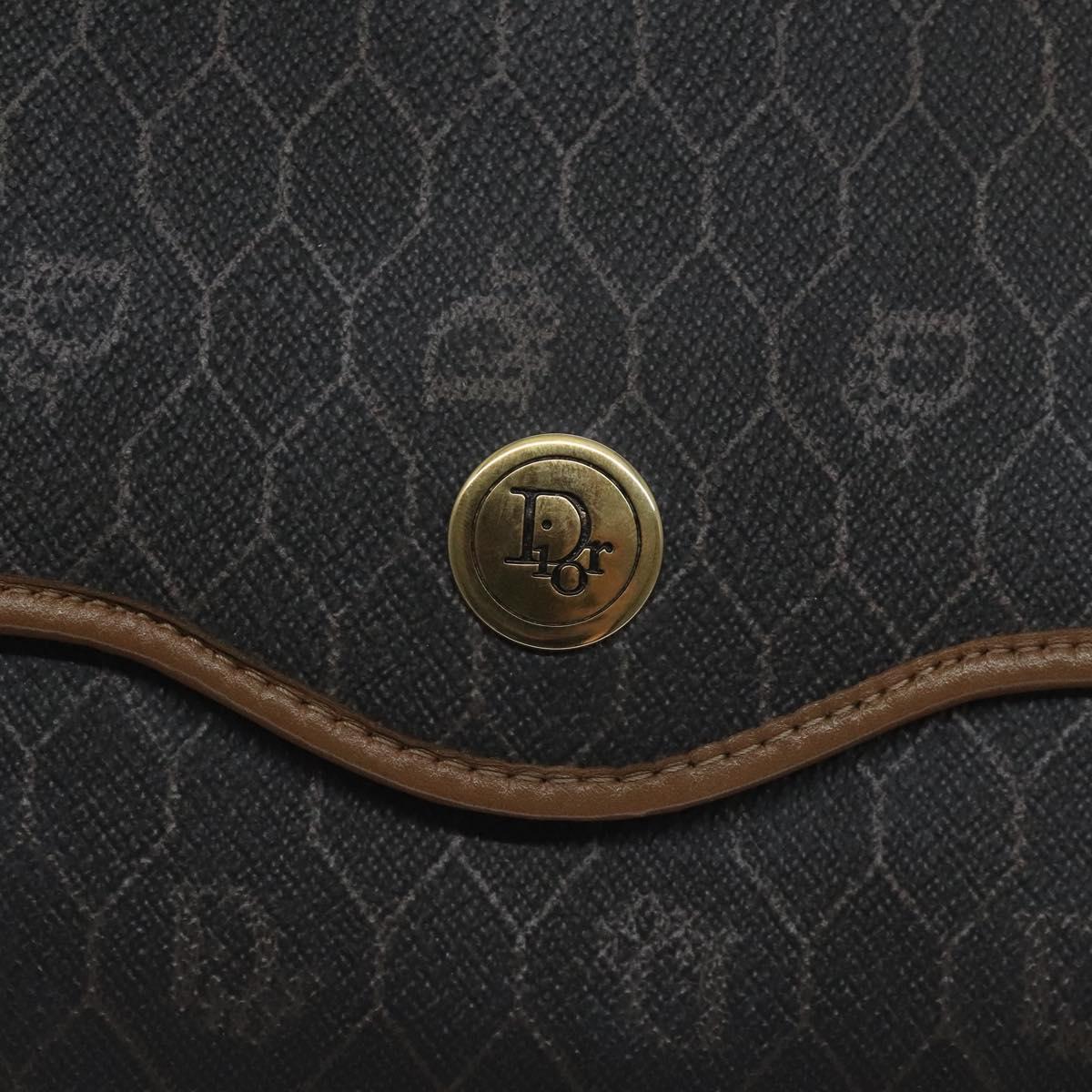 Christian Dior Honeycomb Canvas Shoulder Bag PVC Black Gold Auth SW976