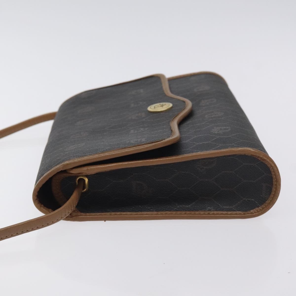 Christian Dior Honeycomb Canvas Shoulder Bag PVC Black Gold Auth SW976