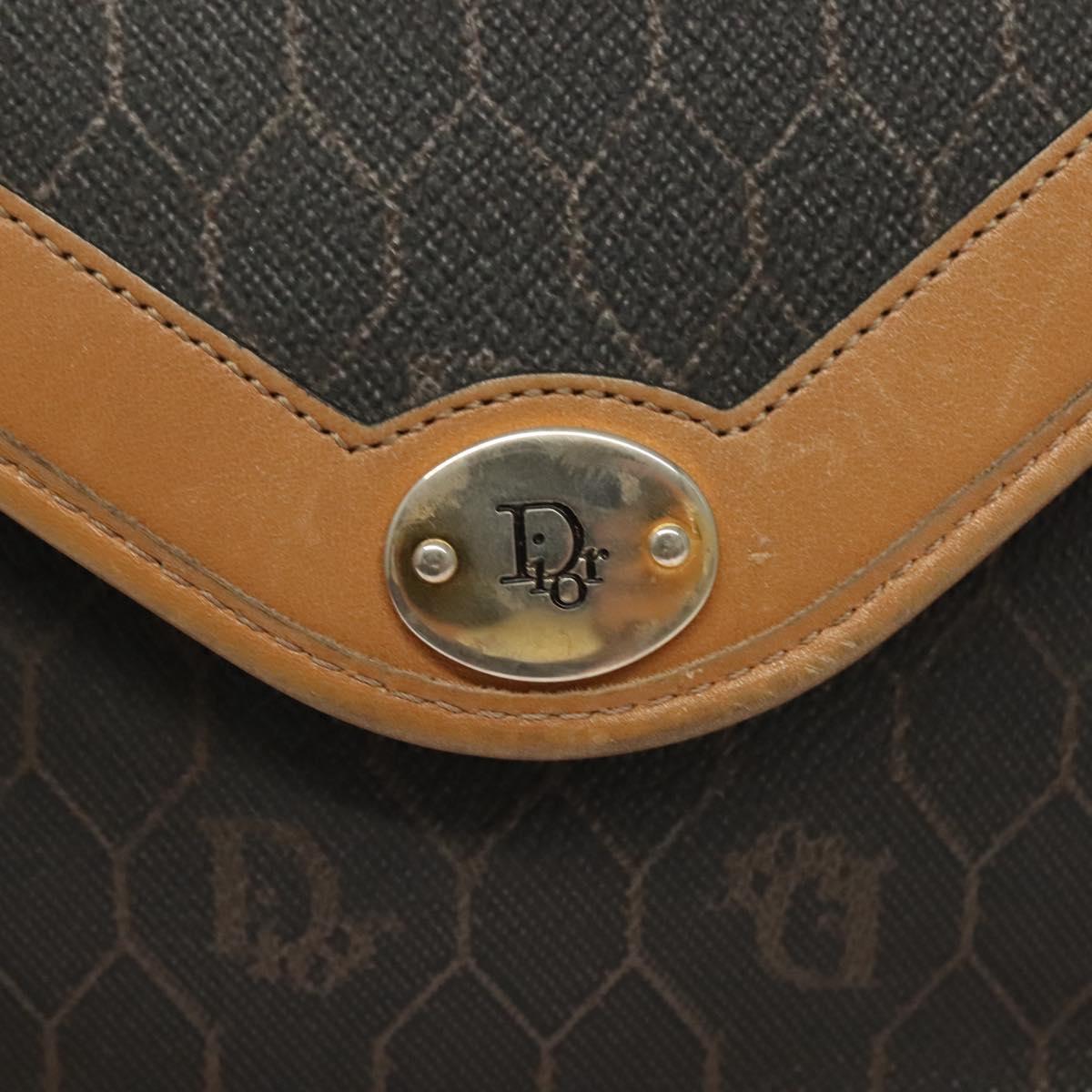 Christian Dior Honeycomb Canvas Hand Bag PVC 2way Black Gold Auth SW977