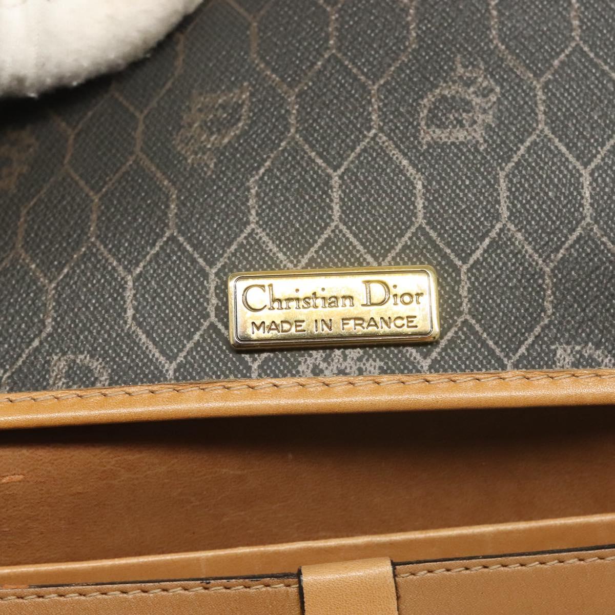Christian Dior Honeycomb Canvas Hand Bag PVC 2way Black Gold Auth SW977