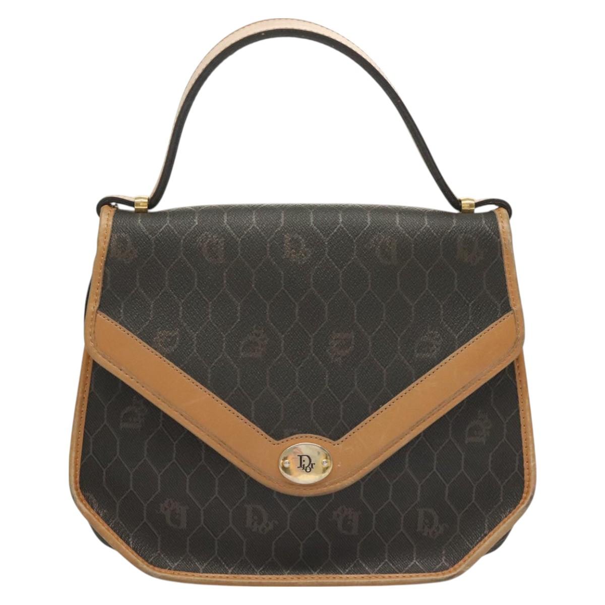 Christian Dior Honeycomb Canvas Hand Bag PVC 2way Black Gold Auth SW977