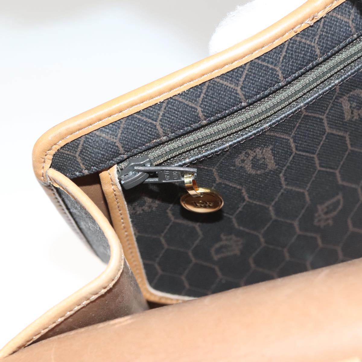 Christian Dior Honeycomb Canvas Hand Bag PVC 2way Black Gold Auth SW977