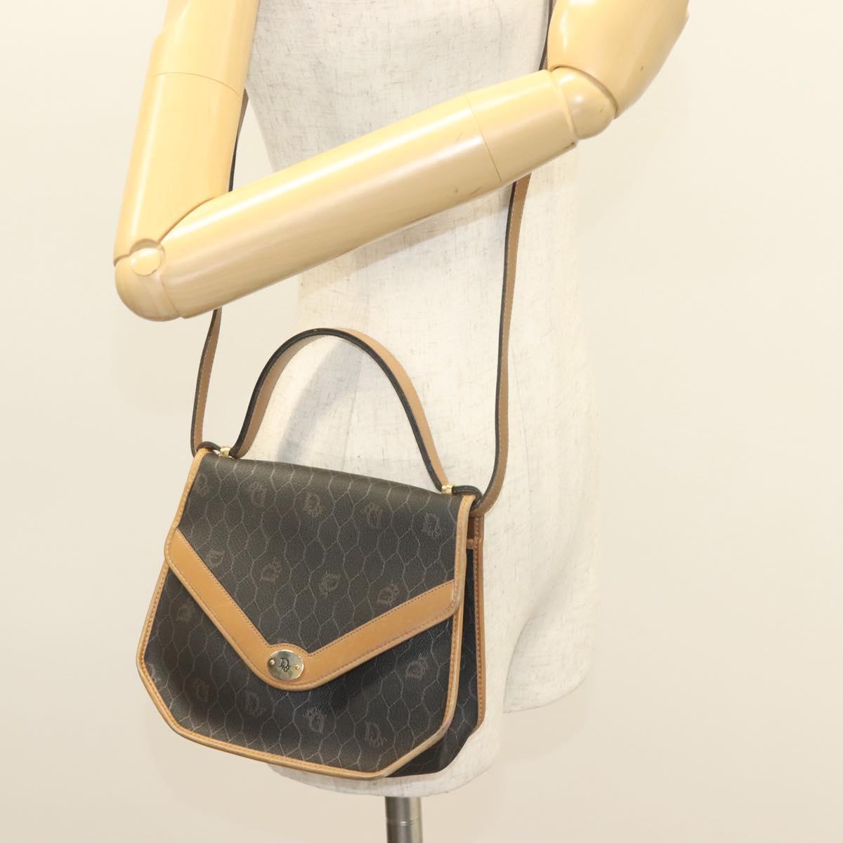 Christian Dior Honeycomb Canvas Hand Bag PVC 2way Black Gold Auth SW977
