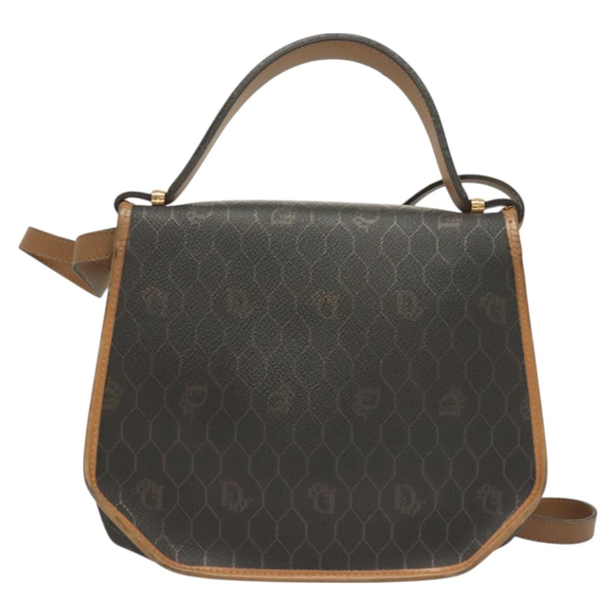 Christian Dior Honeycomb Canvas Hand Bag PVC 2way Black Gold Auth SW977