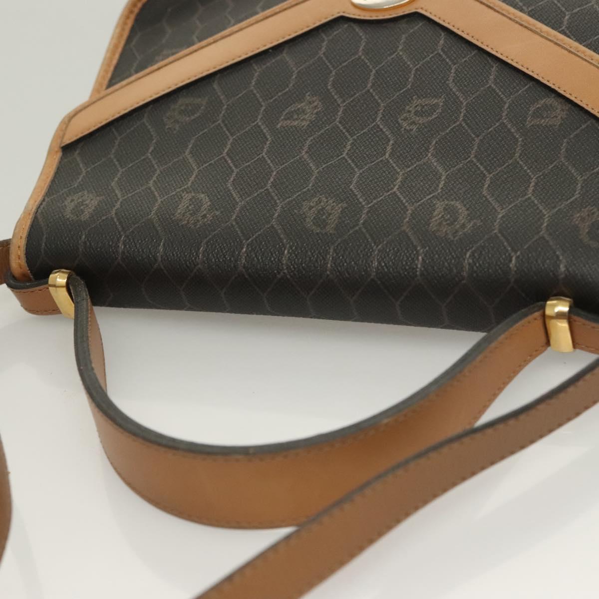 Christian Dior Honeycomb Canvas Hand Bag PVC 2way Black Gold Auth SW977